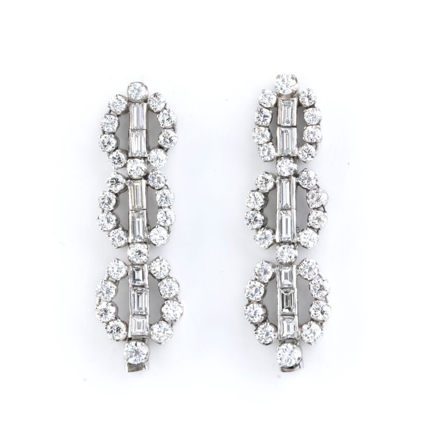 Diamond platinum drop pair of earrings (1 of 4)