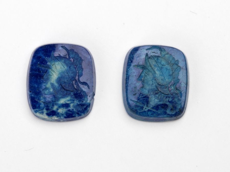Lot of 2 lapis lazuli and glass paste carvings (1 of 1)