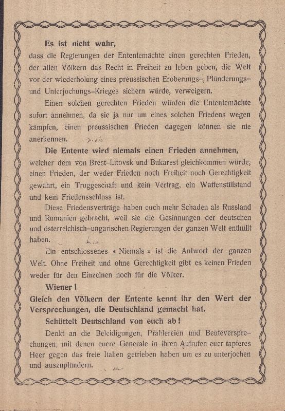Dannunziana - Volo su Vienna , volantino tedesco "Es ist nicht wahr..." (1 of 1)