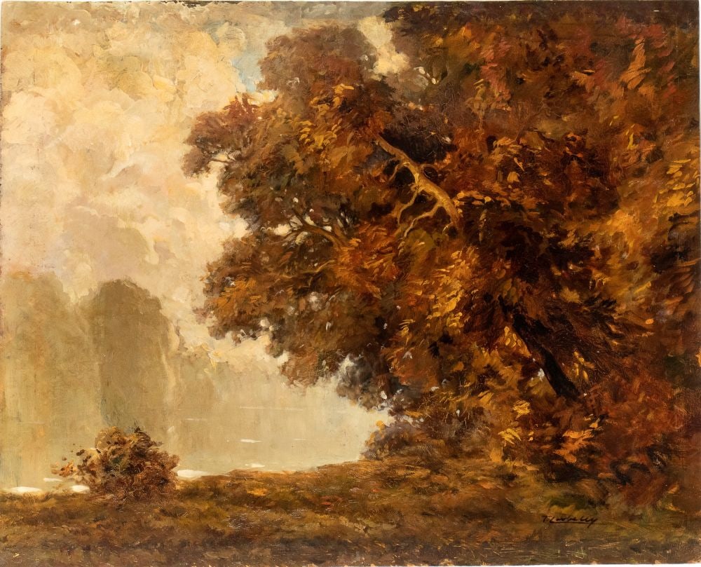 TITO CORBELLA (Pontremoli 1885 - Roma 1966) , Wooded landscape: TITO CORBELLA(Pontremoli 1885 - Roma 1966) Wooded landscape Oil on board 50 x 62 cm Signed lower right Good condition