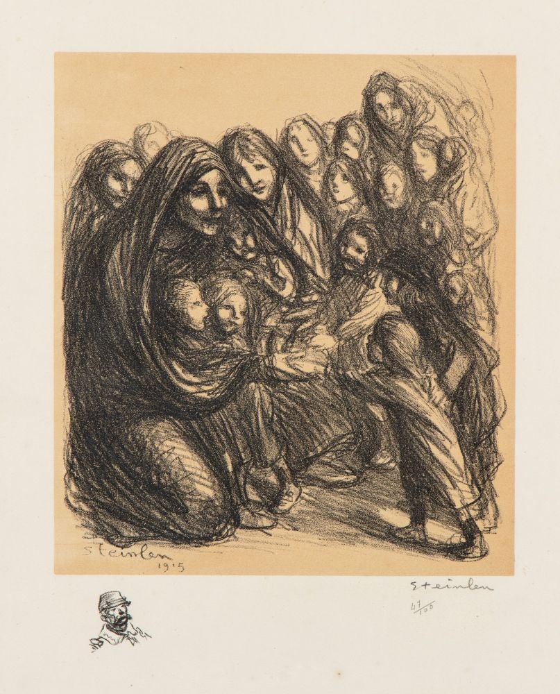 THEOPHILE ALEXANDRE STEINLEN (Losanna 1859 - Parigi 1923) , War orphans 1915: THEOPHILE ALEXANDRE STEINLEN(Losanna 1859 - Parigi 1923) War orphans 1915 Lithograph on paper 55 x 37 cm (sheet), 35 x 28,5 cm (plate) Edition and signature bottom right: Steinlen, 47/100. Part of a s