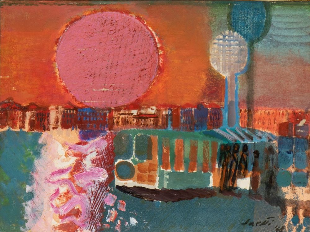 BRUNO SAETTI (Bologna 1902 - 1984) , Venetian landscape 1968: BRUNO SAETTI(Bologna 1902 - 1984) Venetian landscape 1968 Oil on panel 33 x 44 cm Signed and dated lower right: Saetti, 68. Signed and dated on the back and stamp of the Galleria Ghelfi of Montecatini