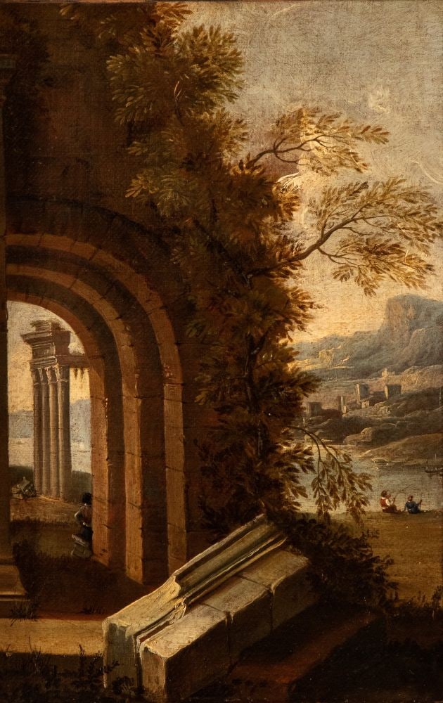 Artista attivo a Roma, XVIII secolo Landscape with architecture 18th century (1 of 4)
