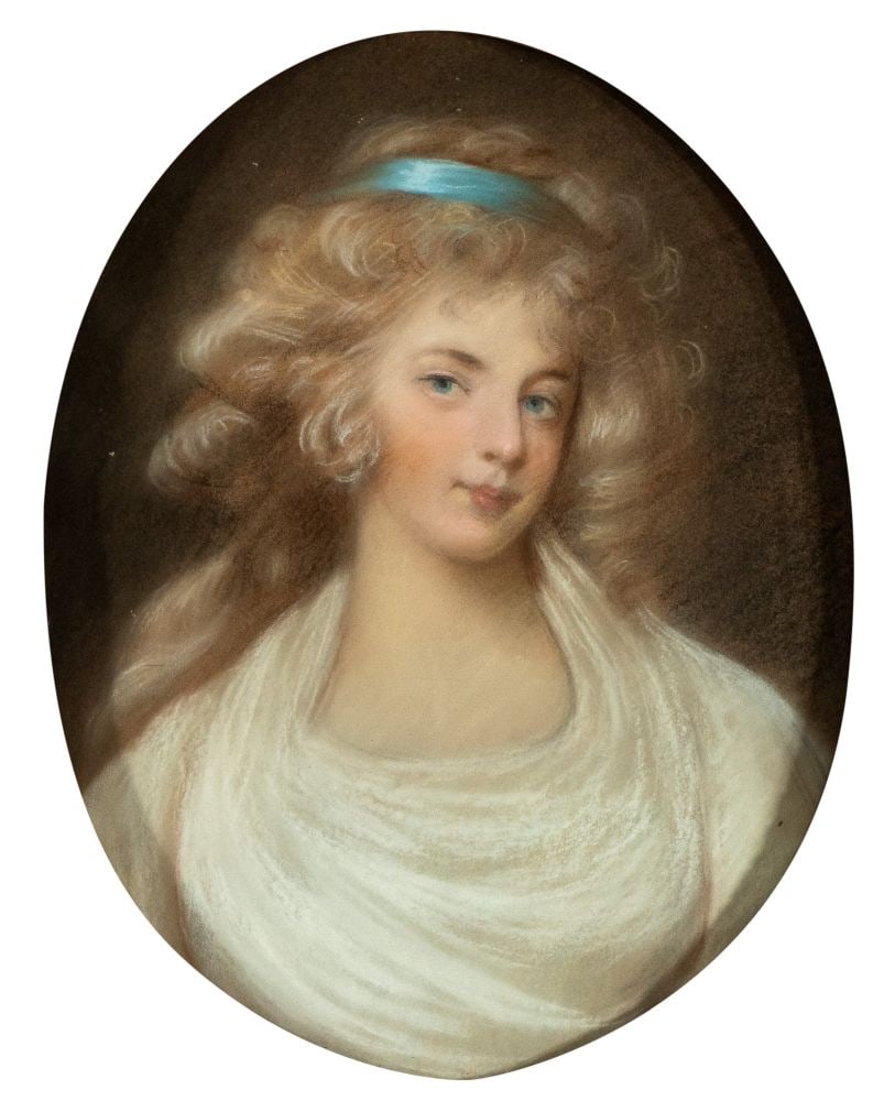 Rosalba Carriera (seguace di) (Venezia, 1673 - 1757) Portrait of a lady with a blue ribbon in: Rosalba Carriera (seguace di)(Venezia 1673 - 1757) Portrait of a lady with a blue ribbon in her hair - Late 18th - Early 19th centuryHeight x width: 60 x 48 cm.Private collection, Rome.Item condition