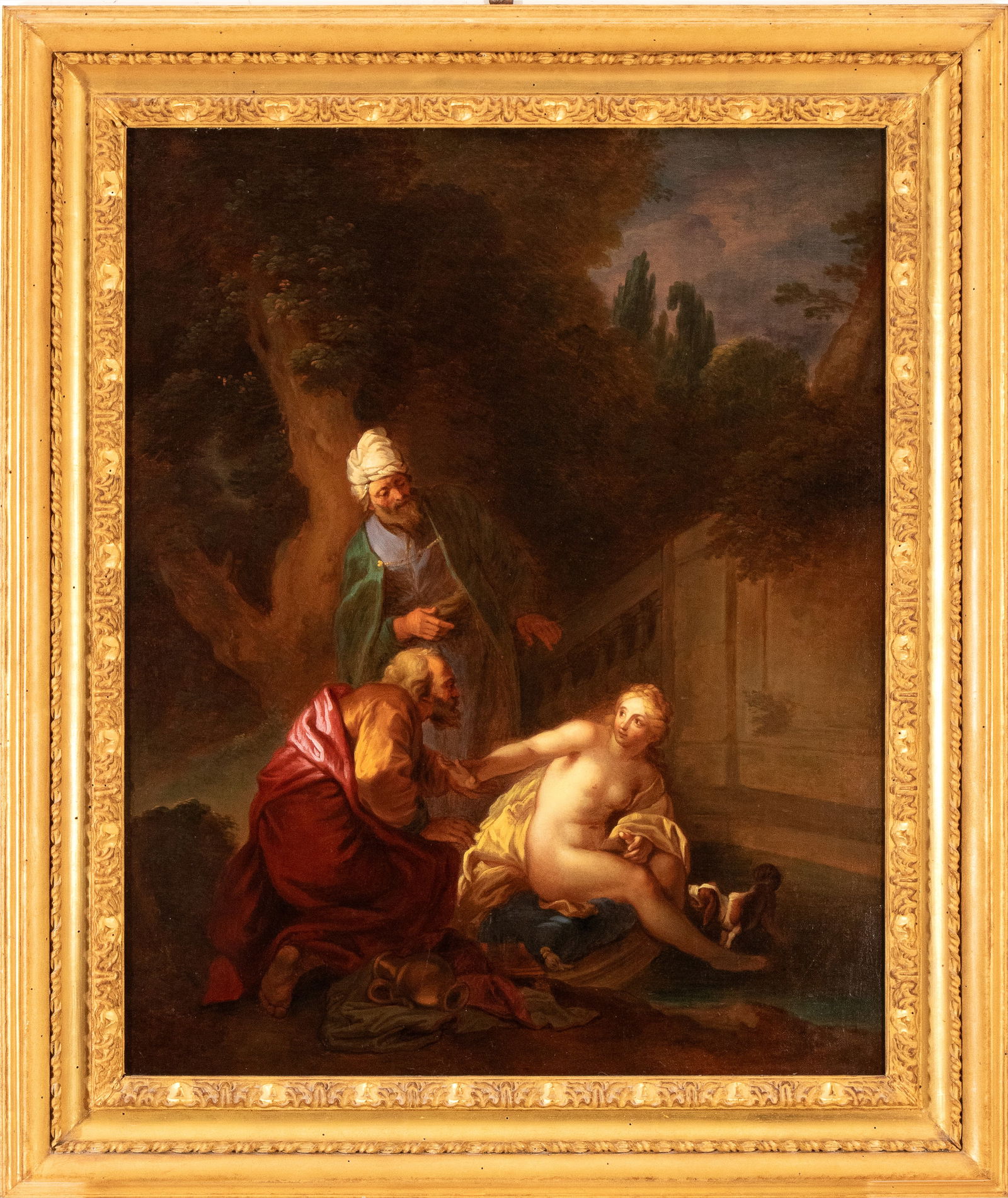 Charles de La Fosse (attribuito a) (Parigi 1636 - 1716): Susanna and the Elders Oil on canvas cm, 73,5x59. Framed The painting is a high-quality replica of the canvas attributed to Charles de La Fosse, now preserved in the Musée Ingres-Bourdelle in Mon