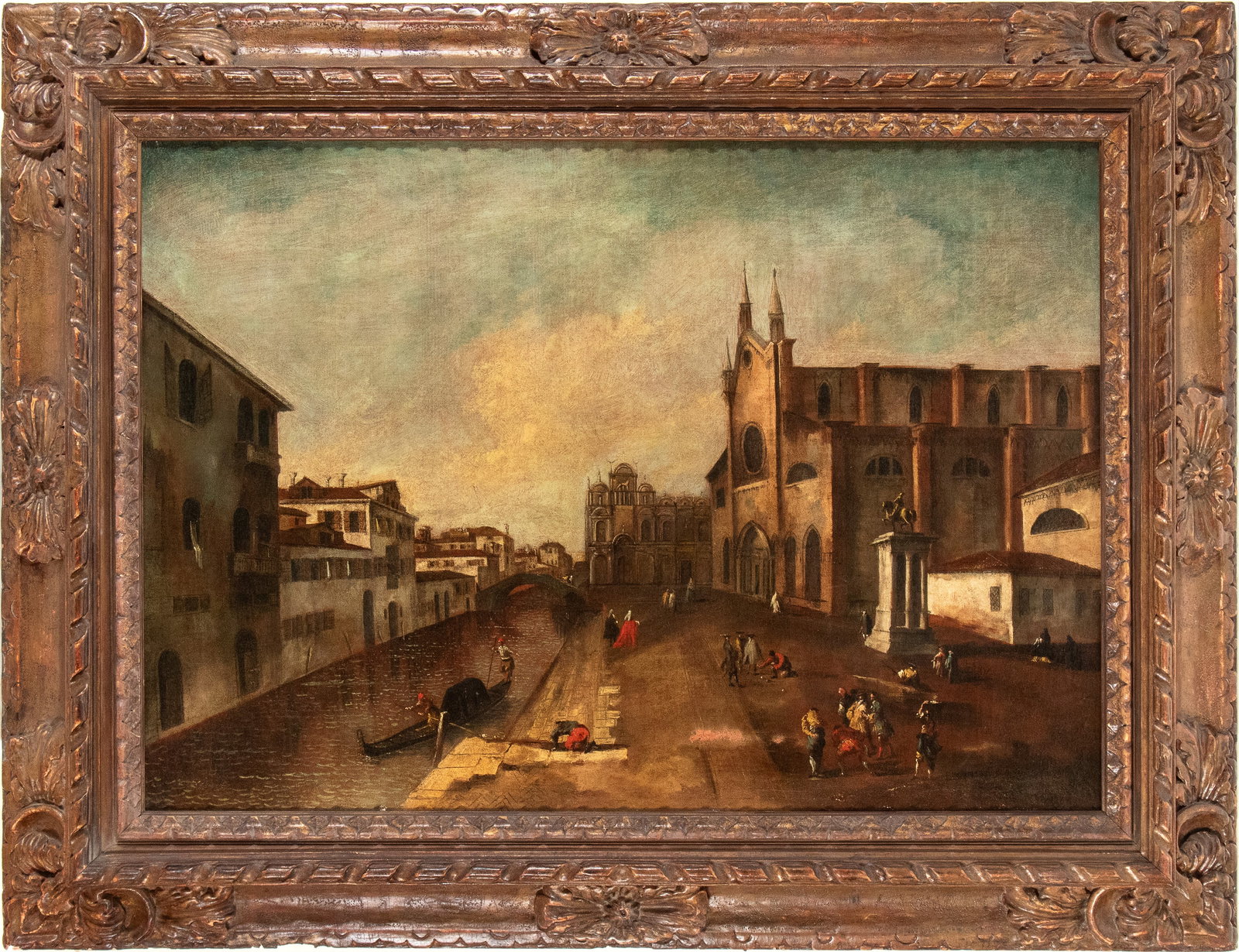 Artista veneto, XVIII - XIX secolo (): Venice view with Campo Santi Giovanni e Paolo Oil on canvas cm. 73x104. Framed Private collection, Campania.
