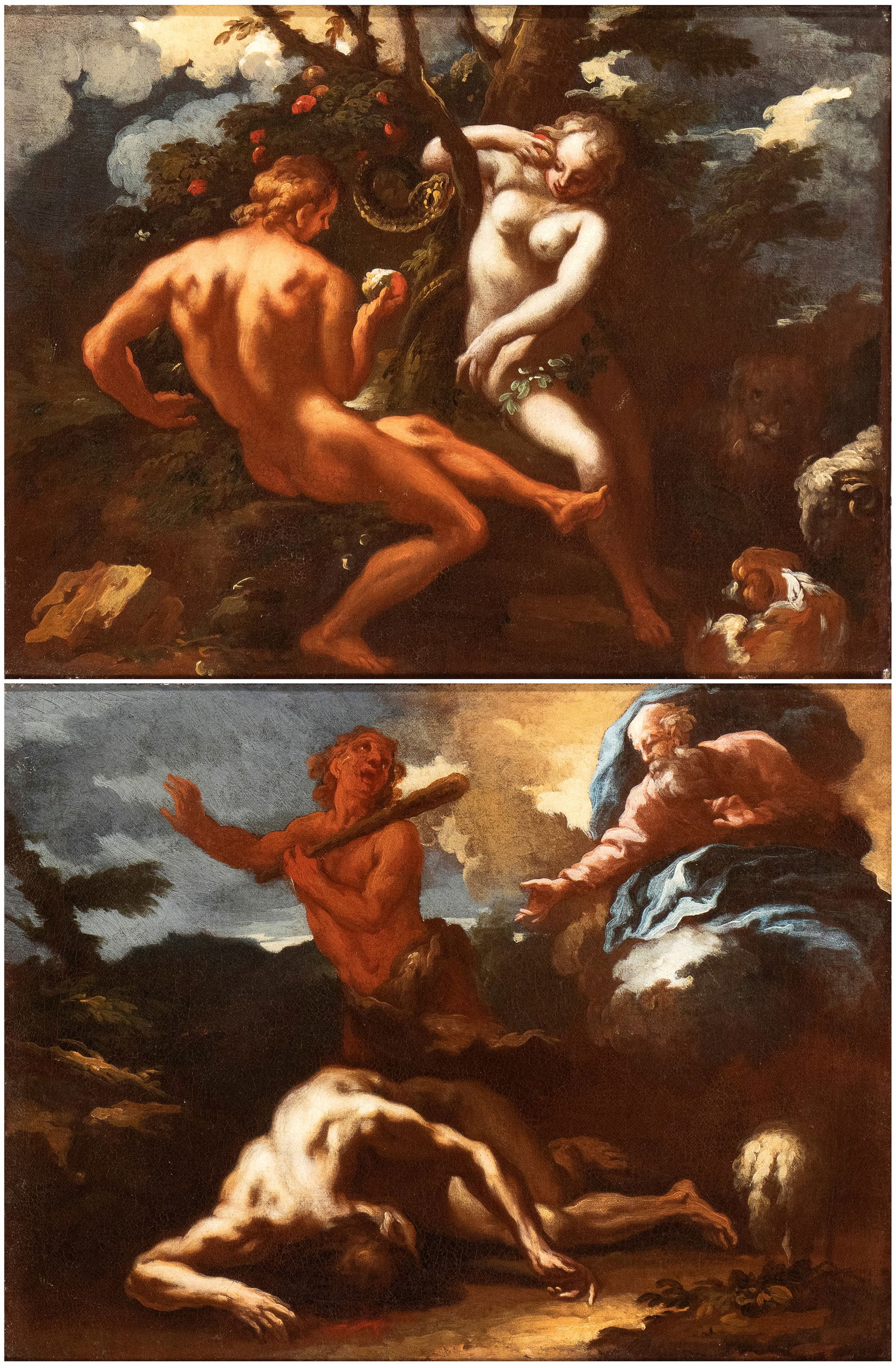 Artista attivo in Veneto, seconda metà XVII secolo (): a) Adam and Eve; b) Cain and Abel. Pair of paintings Oil on canvas cm. 36x45,5 each. Framed