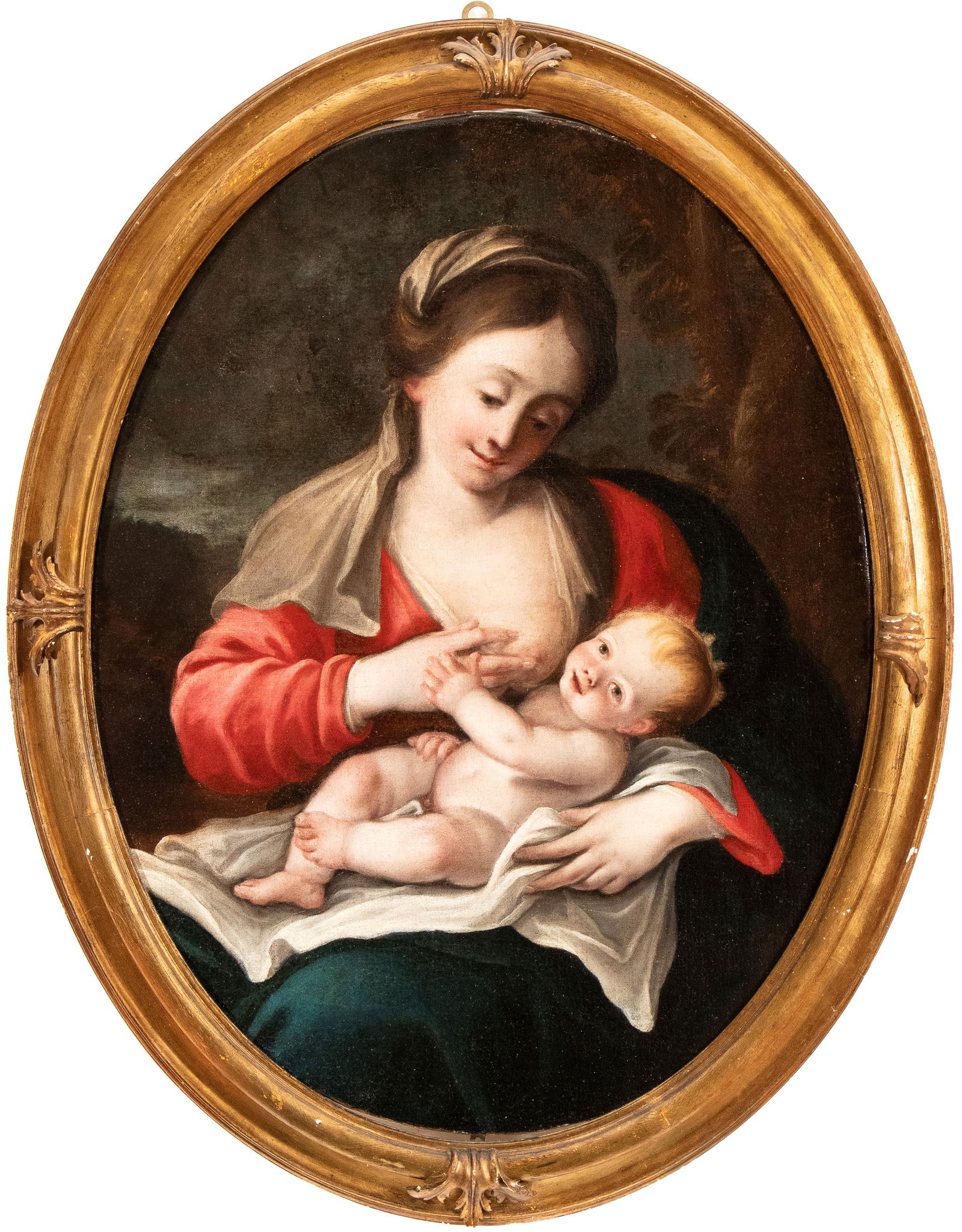 Artista emiliano, fine XVII - inizio XVIII secolo (): Virgin with Child Oil on canvas cm. 95x75. Framed