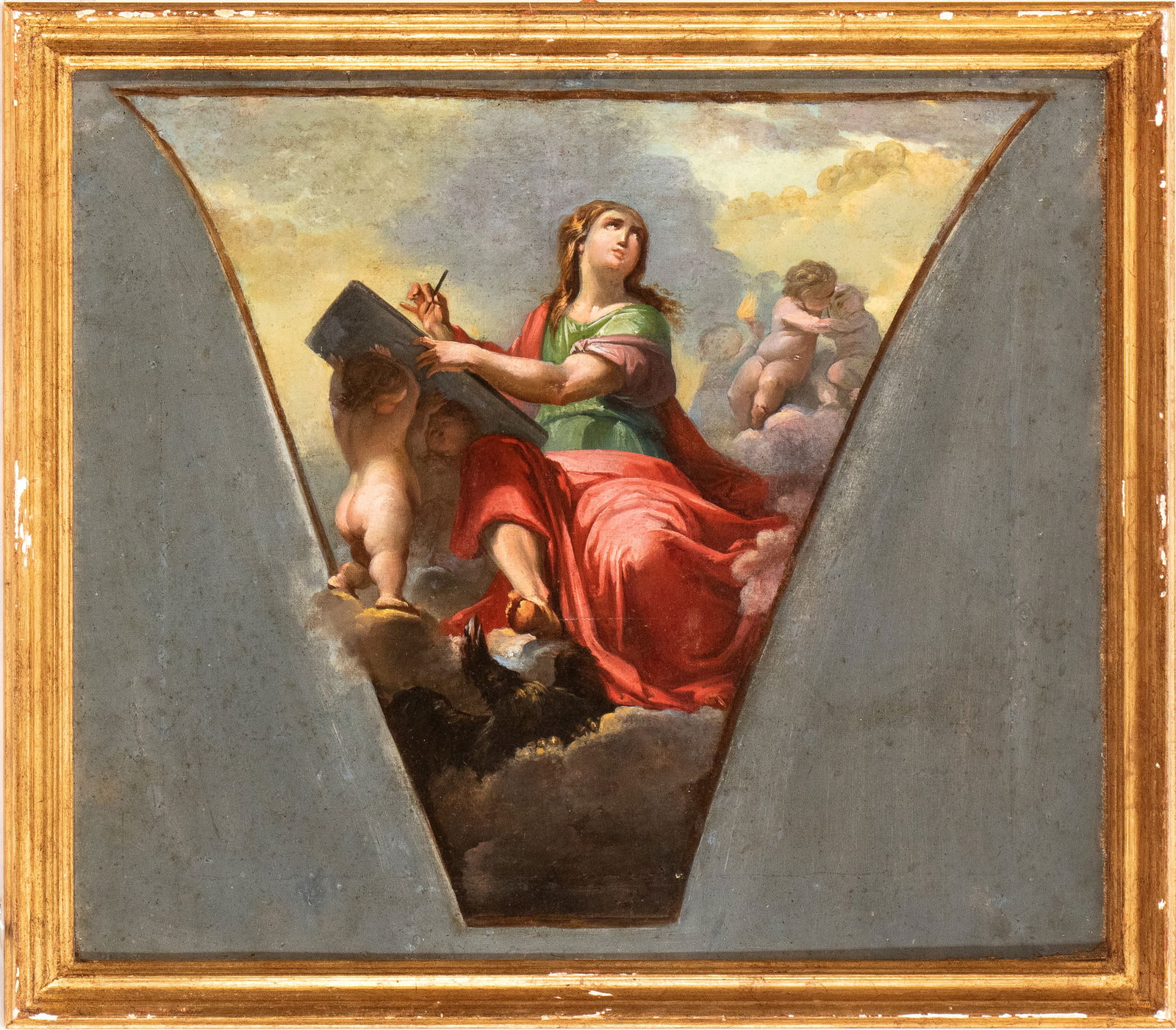 Artista italiano, XVIII secolo (): Study for a spandrel with Saint John the Evangelist Oil on canvas cm. 43x49. Framed