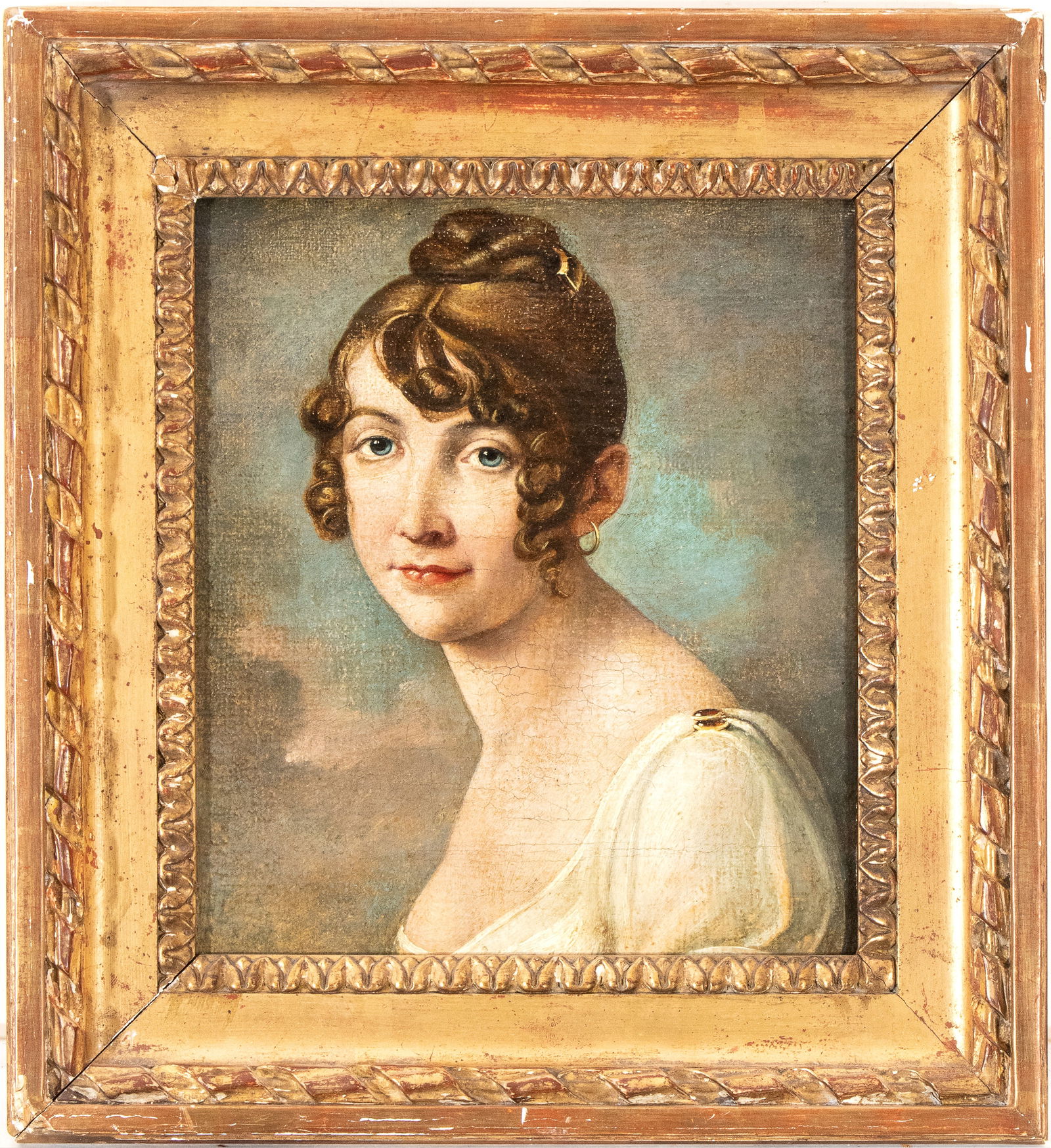 Artista francese, prima metà XIX secolo (): Portrait of a Lady Oil on canvas cm. 24,5x21,5. Framed