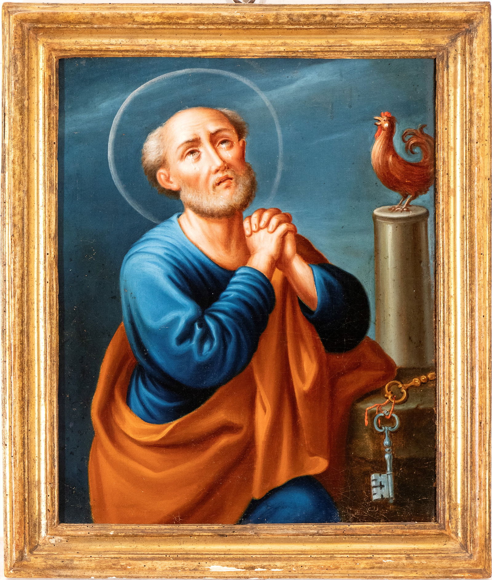 Artista napoletano, XVIII secolo (): The Repentance of Saint Peter Oil on canvas cm. 48x38,5. Framed Private collection, Lazio.