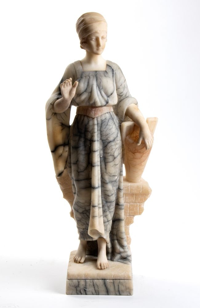 Rebecca at the well, Italian alabaster statue - 20th Century (1 of 5)
