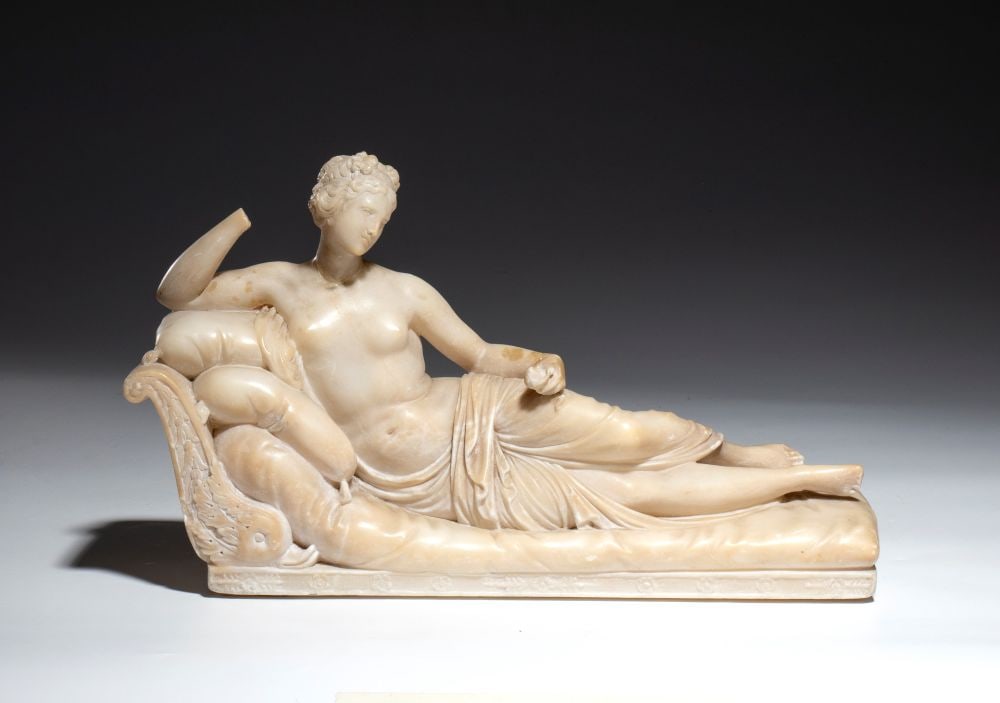 Paolina Bonaparte Borghese as Venus Victorious - 19th century: Paolina Bonaparte Borghese as Venus Victorious - 19th centuryHeight x width x depth: 18 x 33 x 9 cmA replica of the famous neoclassical sculpture commissioned from Canova by Prince Camillo Borghese fo