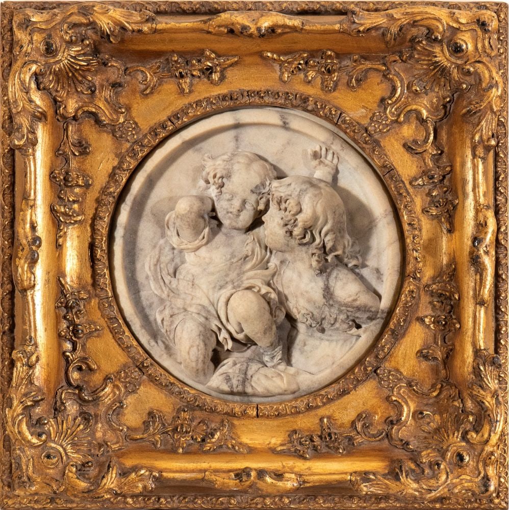 EDWARD WILLIAM WYON (ambito di) () Marble clipeus with children - 19th century (1 of 3)