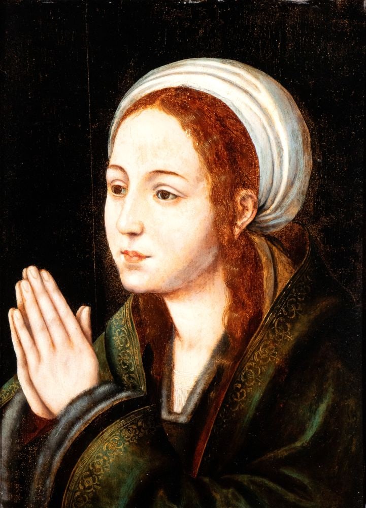 Painting of the Madonna in Prayer - 20th century: Painting of the Madonna in Prayer - 20th centuryHeight x width with frame: 71 x 56 cmoil on panelItalian school.Item condition grading: **** good.The lot is in a good state of preservation with the no