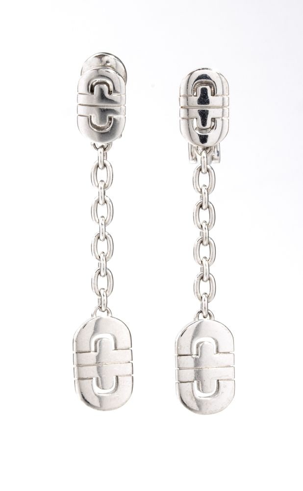 BULGARI Prentesi collection: gold earrings: BULGARI Prentesi collection: gold earrings 18k white gold. Signed "BVLGARI".Length: 5.5 cm. Weight: 16.7 g.