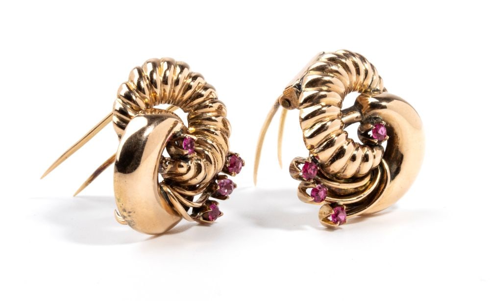 Ruby gold brooches - 2