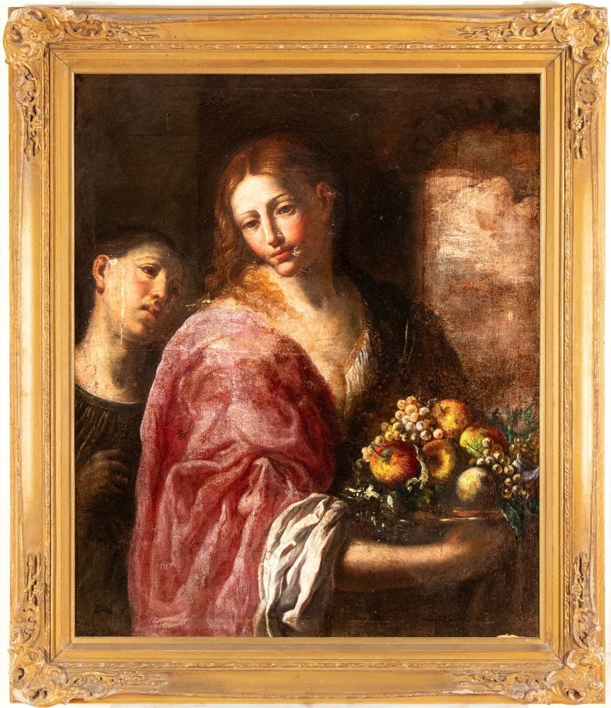 Tiziano Vecellio (seguace di) (Pieve di Cadore 1488-1490 - Venezia 1576) Figura femminile con cesto (1 of 5)