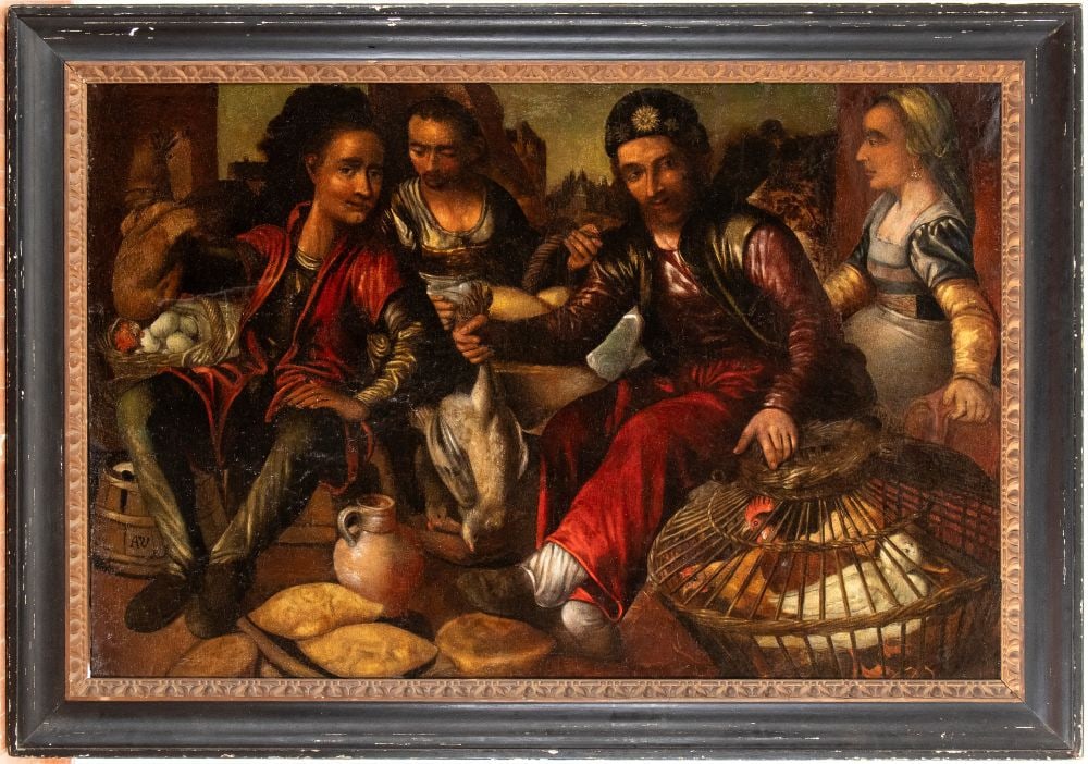 Artista fiammingo, fine XVI - inizio XVII secolo () Scena di mercato con venditori di volatili, (1 of 5)