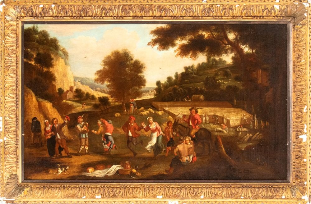 David Teniers Il Giovane (ambito di) (Anversa 1610 - Bruxelles 1690) Paesaggio con raccolta del (1 of 4)
