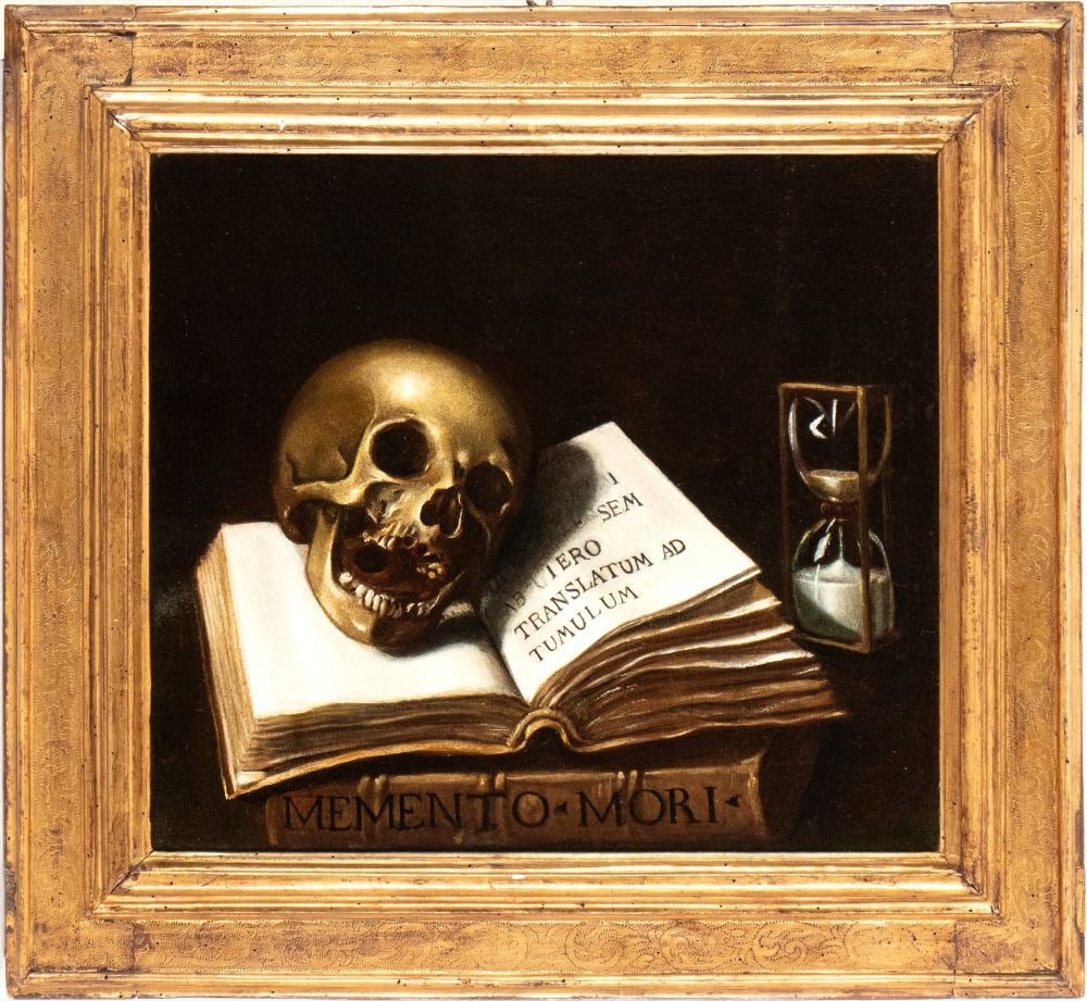 Artista italiano, XVII secolo () Vanitas con teschio, libri e clessidra (1 of 5)