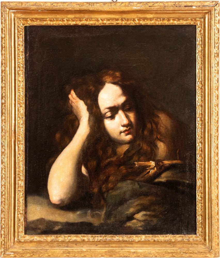 Francesco Lupicini (Firenze 1590 - Saragoza 1656) Maria Maddalena penitente: Oil on canvas cm. 65x51,5. Framed The painting is accompanied by an expertise by Prof. Sandro Bellesi.The painting is recorded in the Zeri Photo Archive (inv. no. 75309).This fine Penitent Mary Magdal