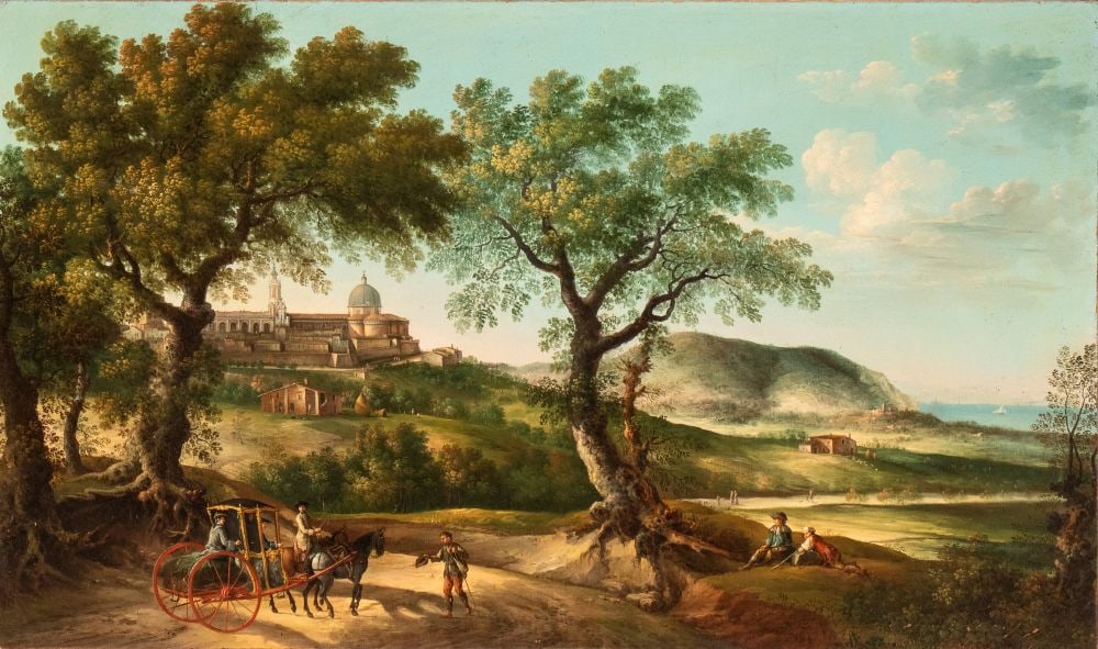 Paolo Anesi (1697 - 1773) Veduta di Loreto con il monte Conero sullo sfondo, carrozza, pellegrini e (1 of 6)