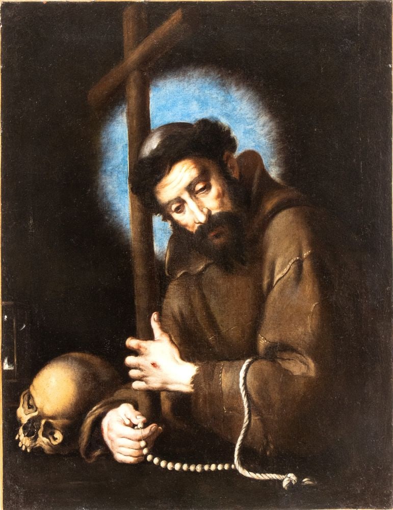 Bernardo Strozzi (Genova 1581 - Venezia 1644) San Francesco abbracciato alla croce con teschio e (1 of 5)