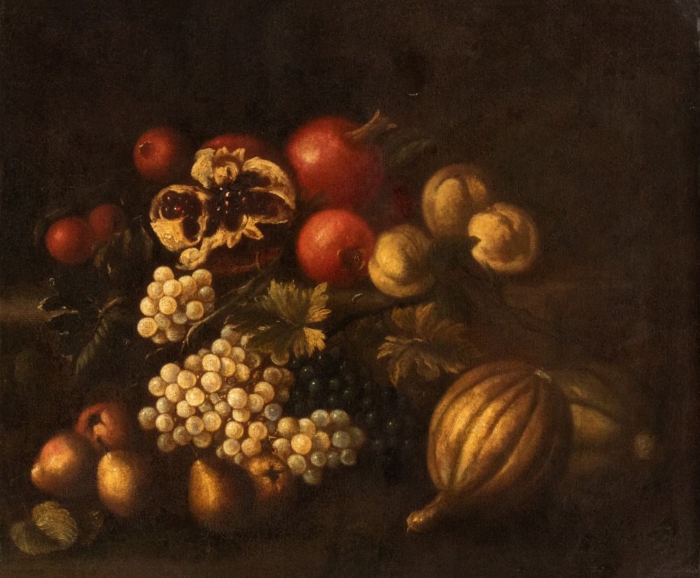 Michelangelo Cerquozzi o delle Battaglie (Roma 1602 - Roma 1660) Natura morta di uva, pere, meloni (1 of 4)