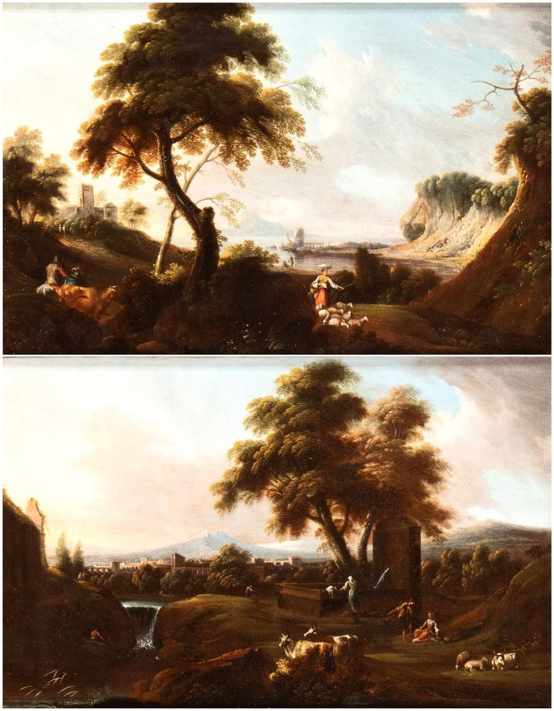 Alessio De Marchis (attribuito a) (Napoli 1684 - Perugia 1752) a) Paesaggio costiero con figure, (1 of 10)