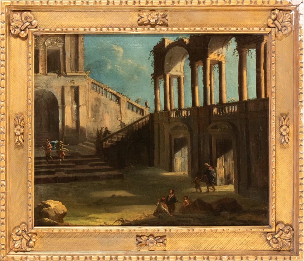 Gennaro Greco detto il Mascacotta (attribuito a) (Napoli 1665 - 1714) Capriccio architettonico con (1 of 4)
