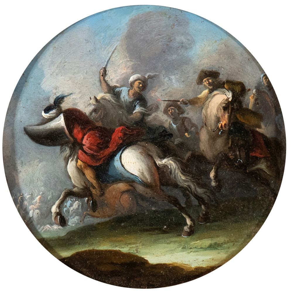 Antonio Maria Marini (cerchia di) (Venezia 1668 - 1725) a) Scontro a cavallo tra due turchi e un (1 of 6)