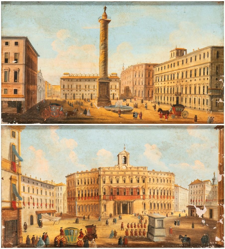 Artista attivo a Roma, XVIII secolo () a) Veduta di piazza Colonna; b) Veduta di Montecitorio. (1 of 11)