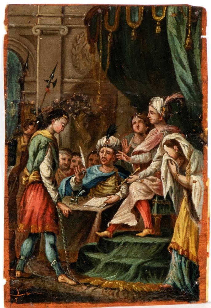 Artista genovese, XVII secolo () a) Scena di giudizio con prigioniero; b) Scena di ringraziamento (1 of 8)