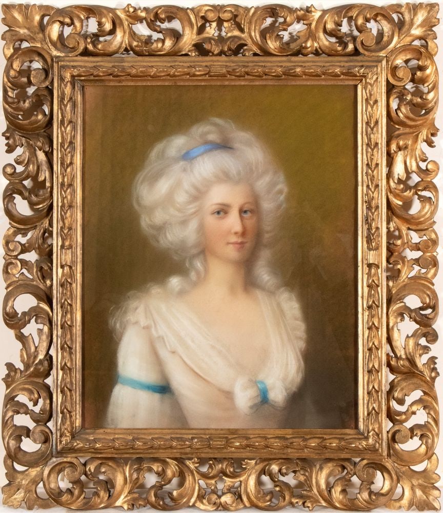 Artista francese, fine XVIII - inizio XIX secolo () Ritratto di dama con nastri blu (1 of 2)