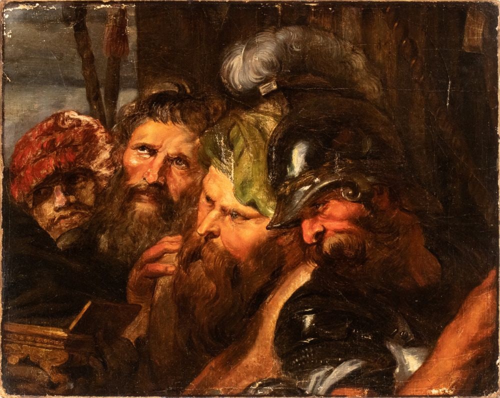 Peter Paul Rubens (seguace di) (Siegen 1577 - Anversa 1640) Particolare dall'Adorazione dei Magi: Oil on canvas cm. 62x78 The painting is an early replica of a detail from Peter Paul Rubens' Adoration of the Magi in the Louvre Museum, Paris.