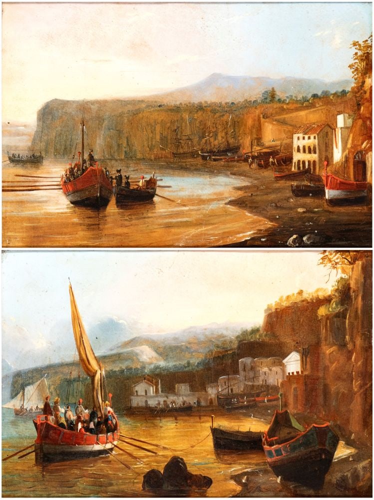 Giacinto Gigante (attribuito a) (Napoli 1806 - 1876) a) Veduta costiera con imbarcazioni e (1 of 8)