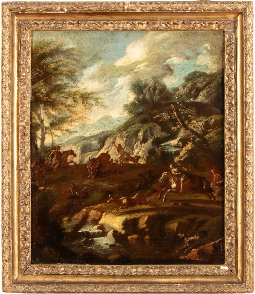 Artista attivo a Napoli, prima metà XVIII secolo () Paesaggio con caccia al cervo (1 of 4)