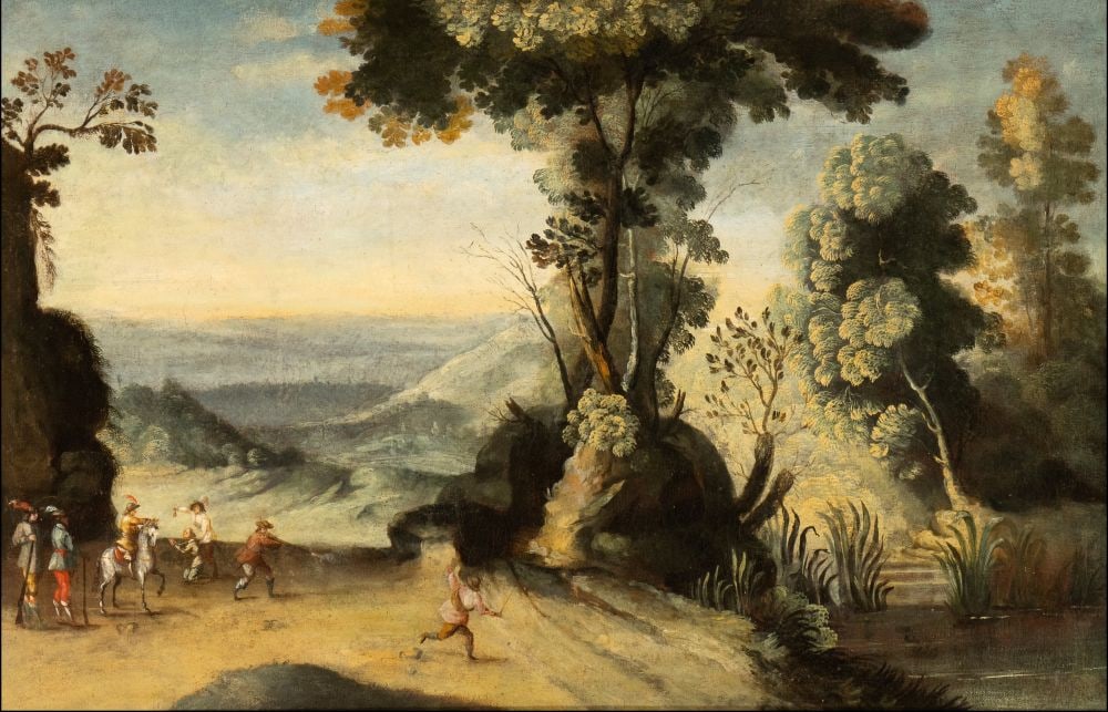 Artista fiammingo, XVIII secolo () Paesaggio con agguato di briganti (1 of 3)