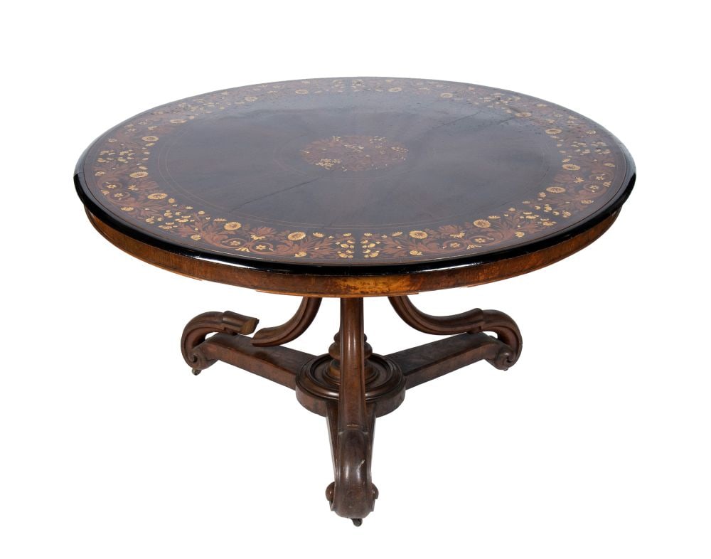 English Victorian inlaid round table (1 of 6)