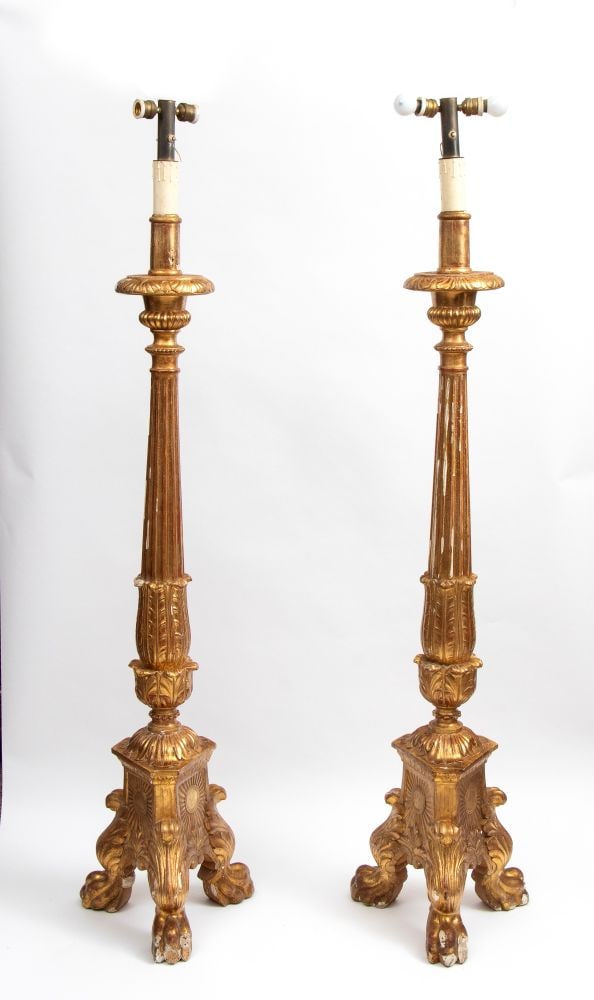 Pair of gilded wooden candlesticks (1 of 6)