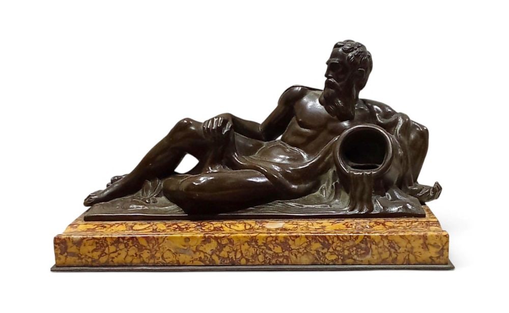 Antimony Inkwell: Antimony Inkwell Height x width x depth: 13 x 26 x 13 cmItaly, late 19th century–early 20th centurySigned by G.D. Manetti (1875–1925), a bronze artist and sculptor from Empoli.This lot is