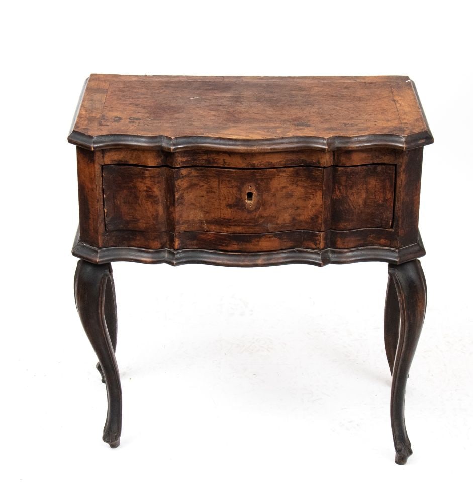 Lombard-style Louis XV nightstand: Lombard-style Louis XV nightstandHeight x width x depth: 63 x 60 x 34 cmItaly, 19th centurywalnut veneer, contoured top and front drawer, curved legs.Item condition grading: **** good.The lot is in a 