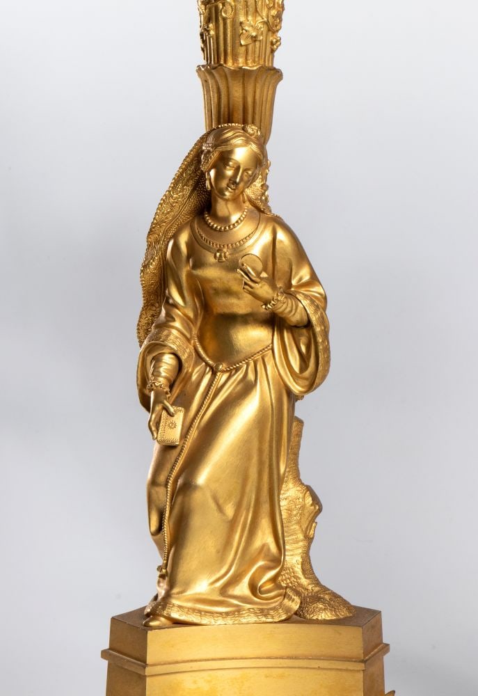 Pair of French gilded bronze candlesticks - France, mid-19th century - 2