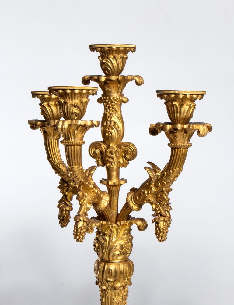 Pair of French gilded bronze candlesticks - France, mid-19th century - 4