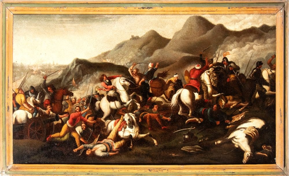 Painting depicting a battle scene between European and Ottoman cavalry - 19th century (1 of 5)