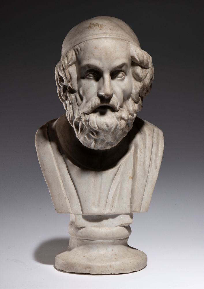 Bust of a Greek philosopher (Homer?) in white marble - 19th century (1 of 6)
