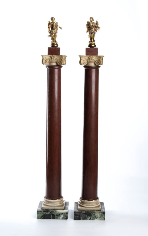 A pair of marble columns with gilded bronze angels - Italy, 18th century (1 of 8)