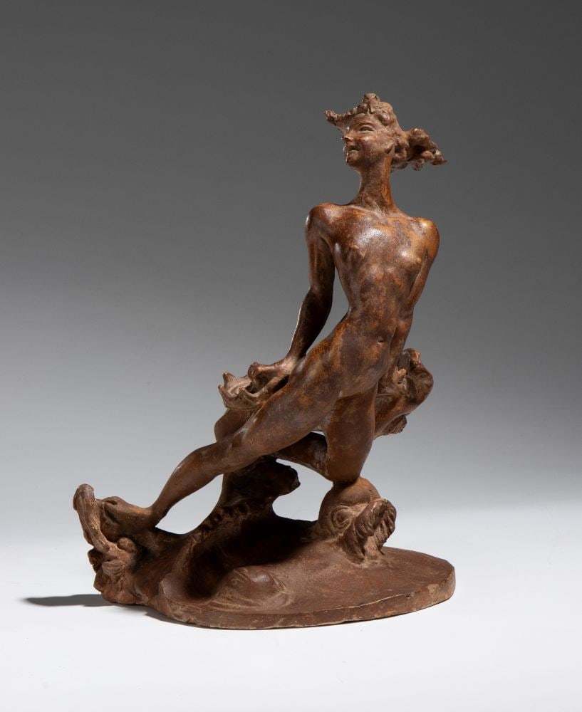 FRANCESCO PIFFERETTI (firma_di) Terracotta sculpture - Italy, 19th century: Height x width x depth: 24 x 18 x 14 cm A sculptural group depicting a nude female figure, portrayed in a twisted pose with her head thrown back, in a pose full of expressive pathos and movement. The 