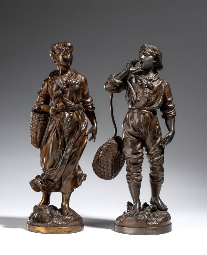 VICTOR ROUSSEAU (firma_di) Pair of French bronze sculptures, signed by Rousseau - Late 19th (1 of 5)